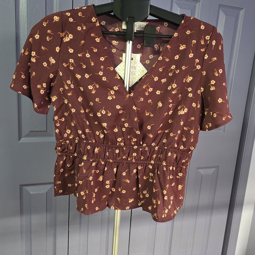 Hippie Rose Burgundy Floral Peplum Blouse